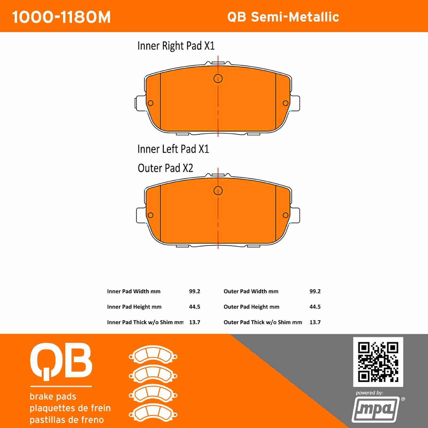 Quality-Built QB Semi-Metallic Brake Pads 1000-1180M