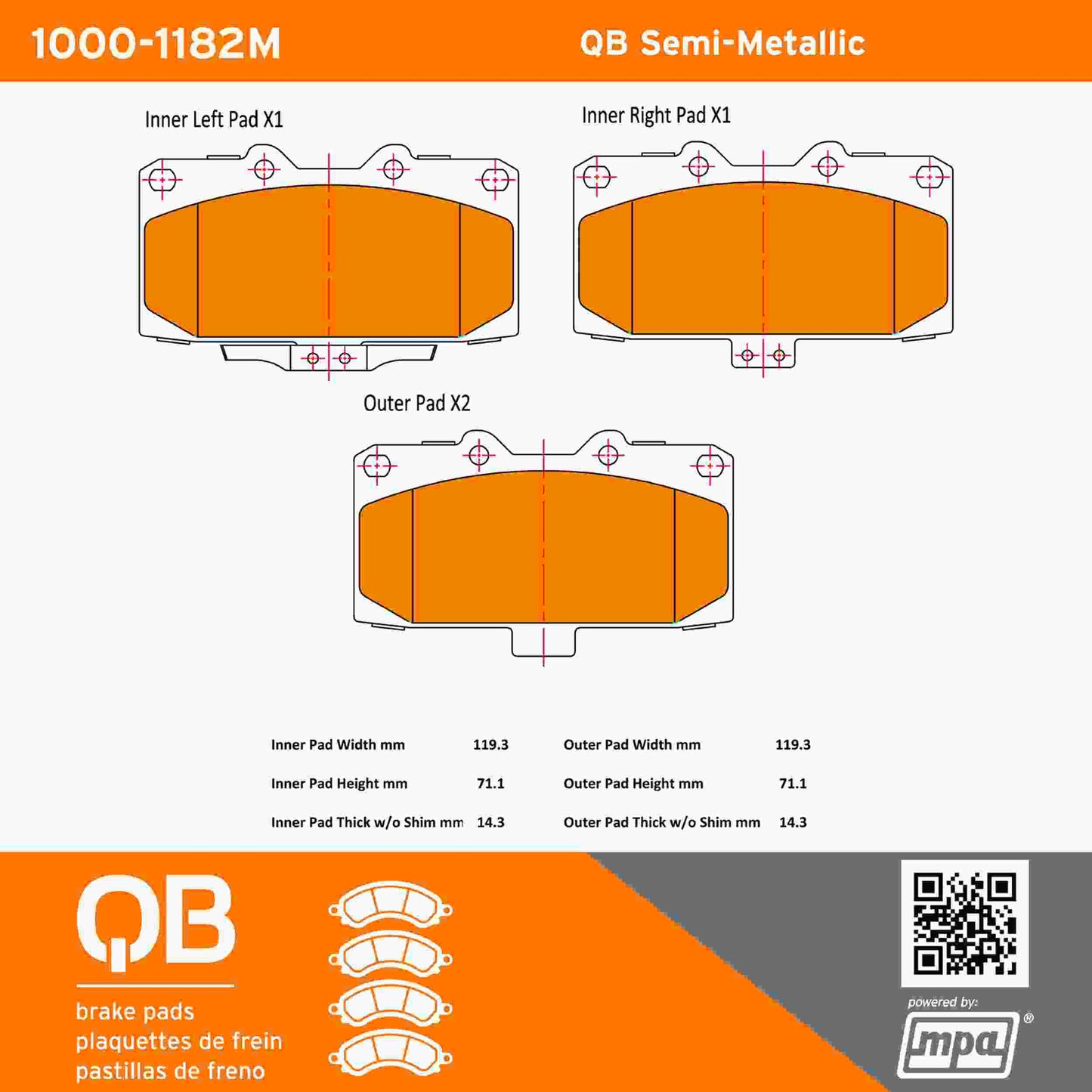 Quality-Built QB Semi-Metallic Brake Pads 1000-1182M