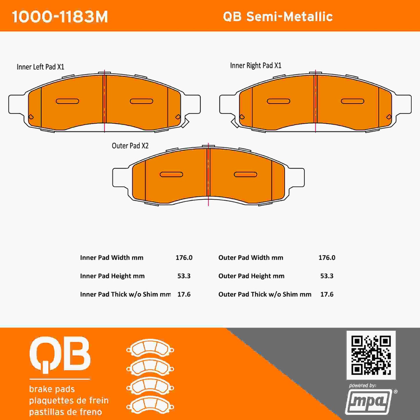 Quality-Built QB Semi-Metallic Brake Pads 1000-1183M