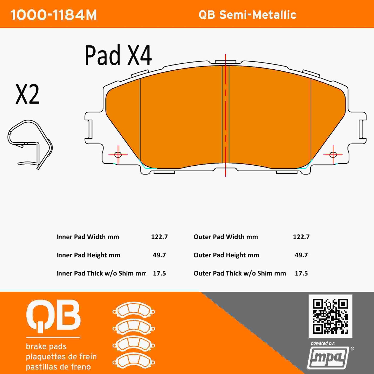 Quality-Built QB Semi-Metallic Brake Pads 1000-1184M