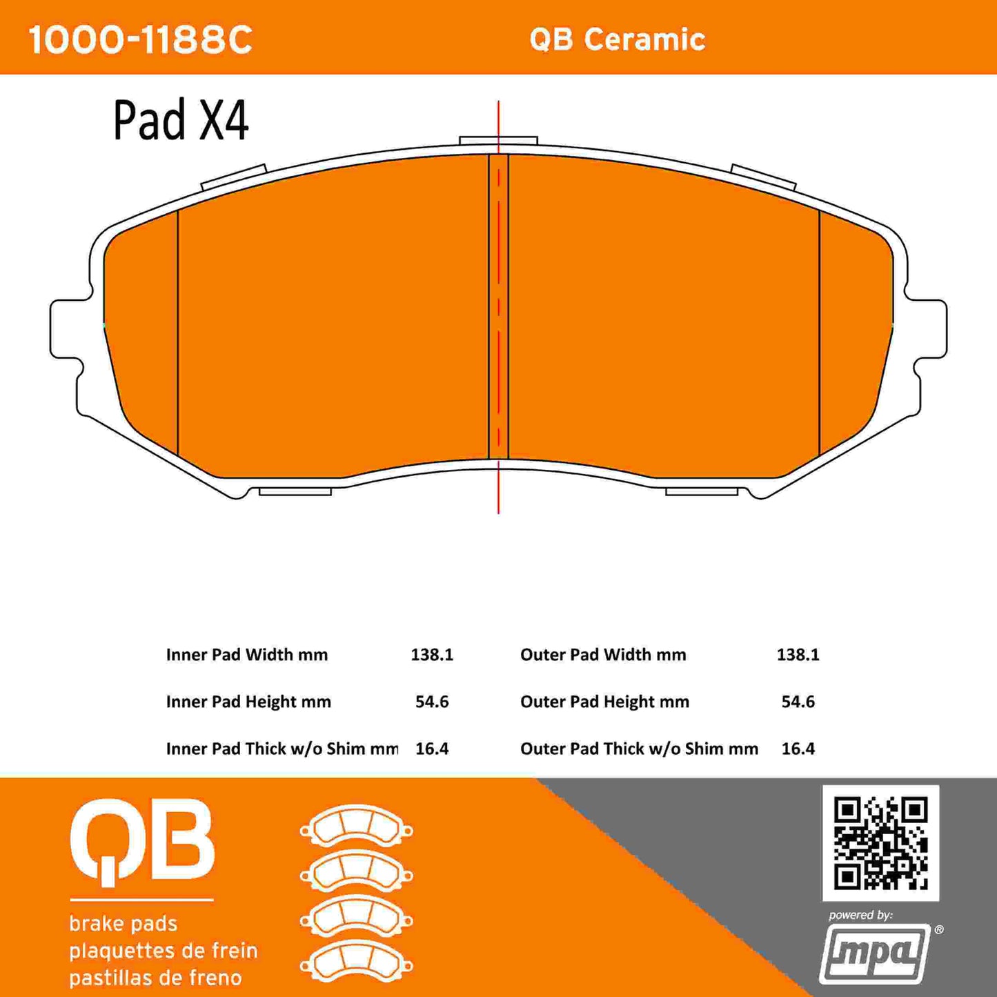Quality-Built QB Ceramic Brake Pads 1000-1188C
