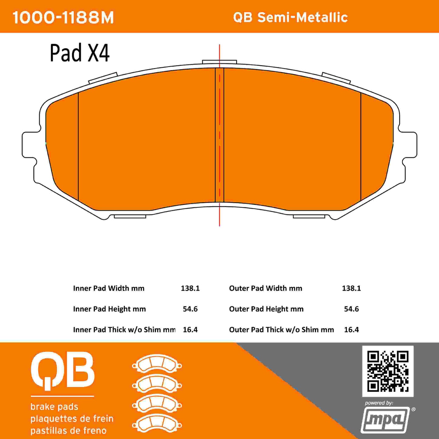 Quality-Built QB Semi-Metallic Brake Pads 1000-1188M