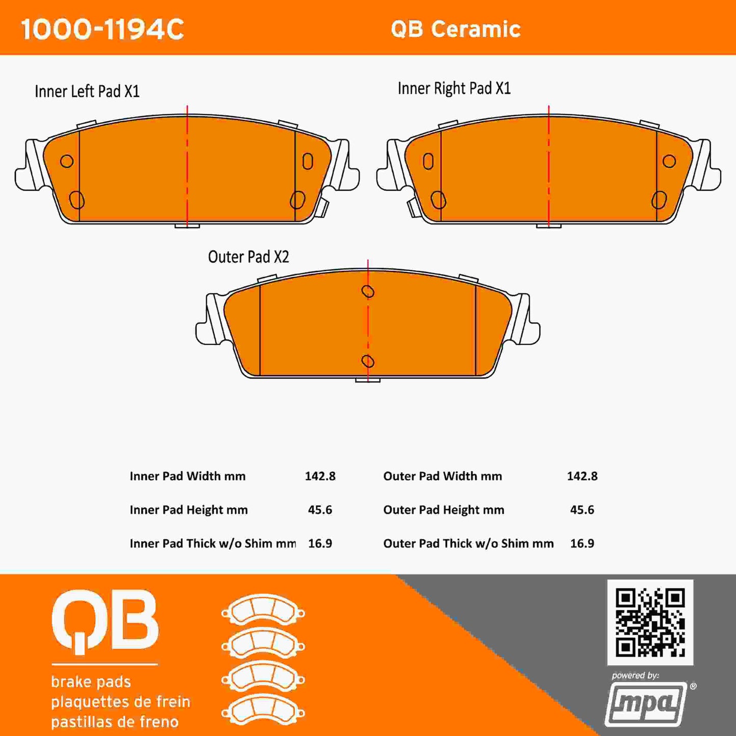 Quality-Built QB Ceramic Brake Pads 1000-1194C