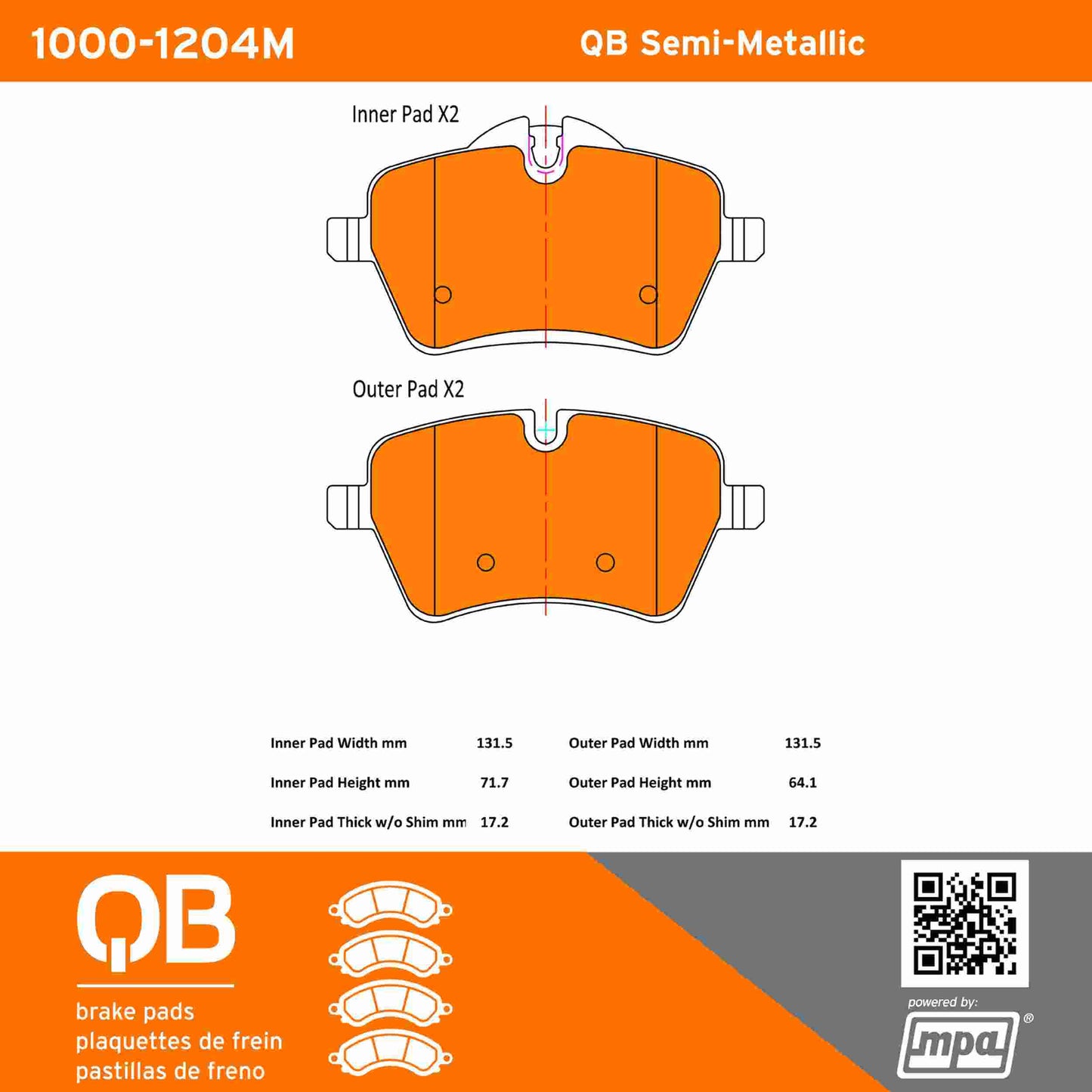 Quality-Built QB Semi-Metallic Brake Pads 1000-1204M