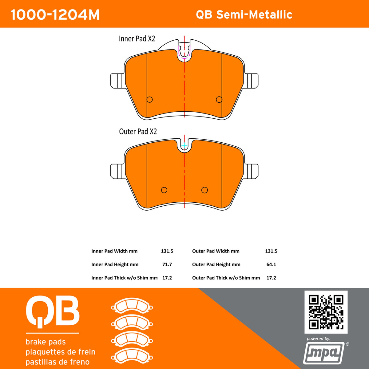 Quality-Built QB Semi-Metallic Brake Pads 1000-1204M