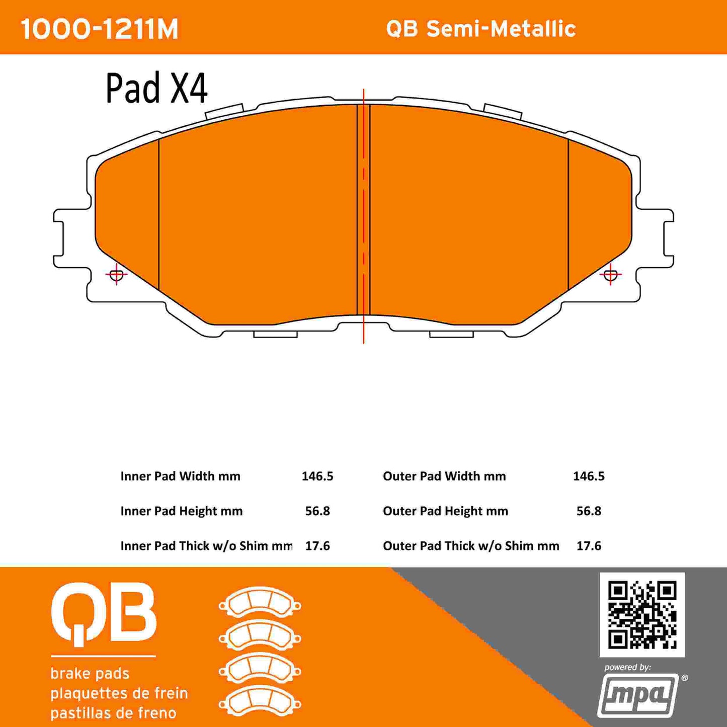 Quality-Built QB Semi-Metallic Brake Pads 1000-1211M
