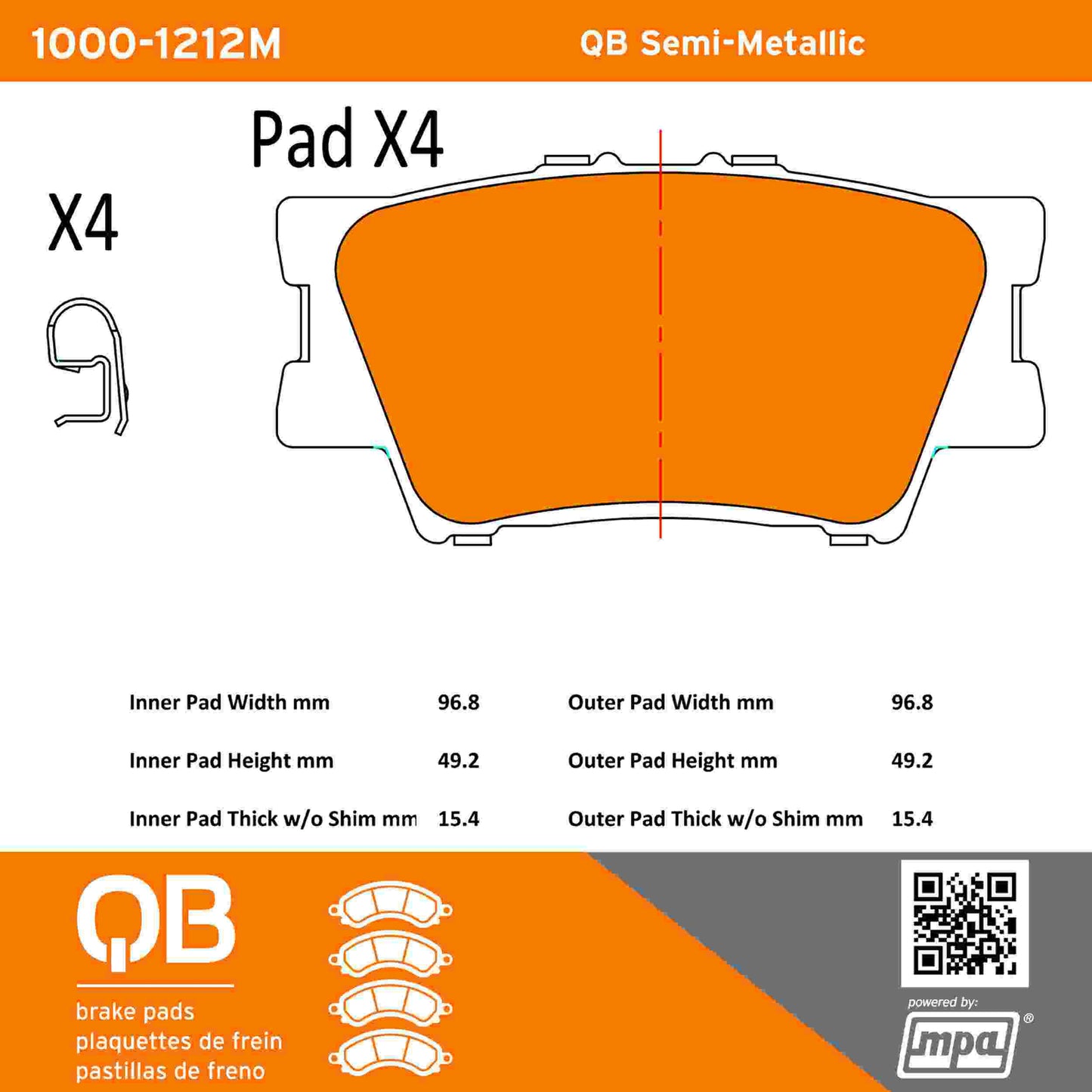 Quality-Built QB Semi-Metallic Brake Pads 1000-1212M