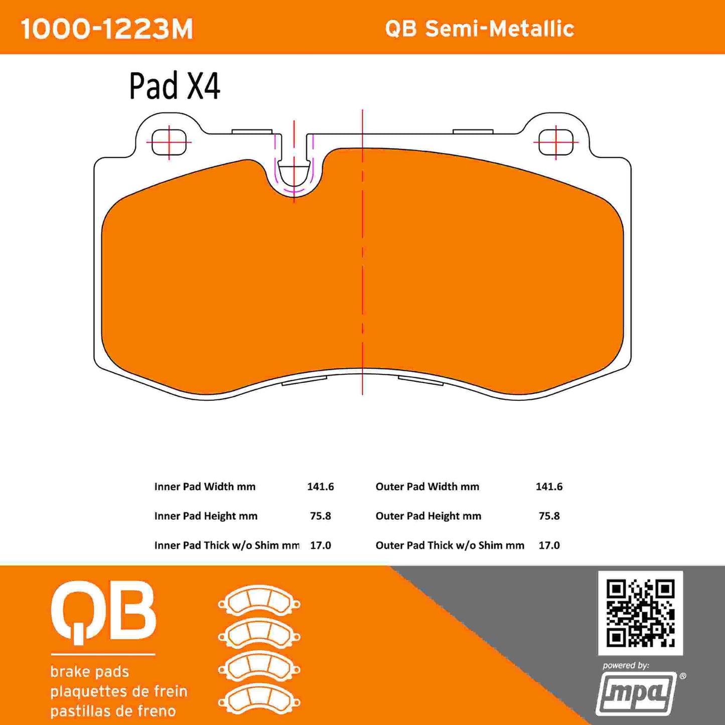 Quality-Built QB Semi-Metallic Brake Pads 1000-1223M