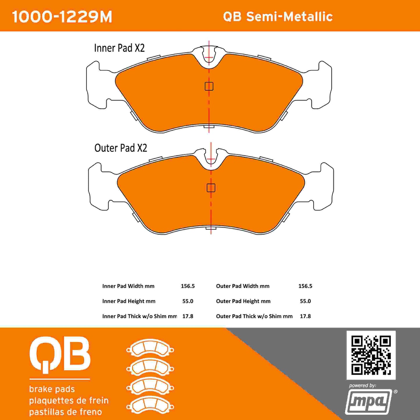 Quality-Built QB Semi-Metallic Brake Pads 1000-1229M
