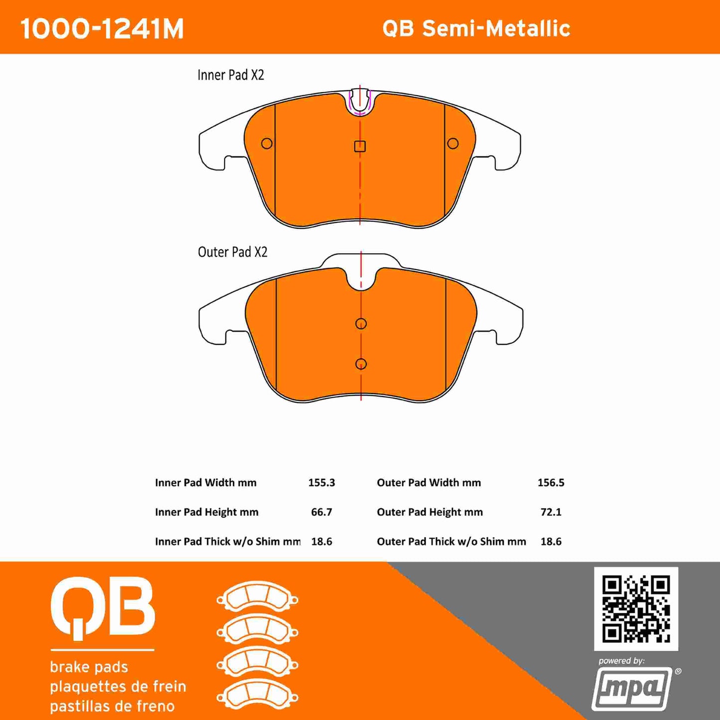 Quality-Built QB Semi-Metallic Brake Pads 1000-1241M