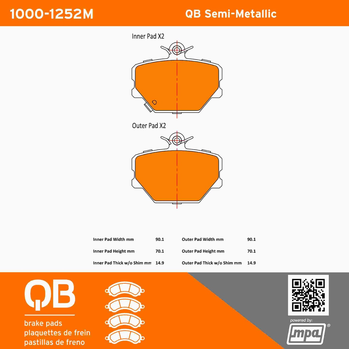 Quality-Built QB Semi-Metallic Brake Pads 1000-1252M