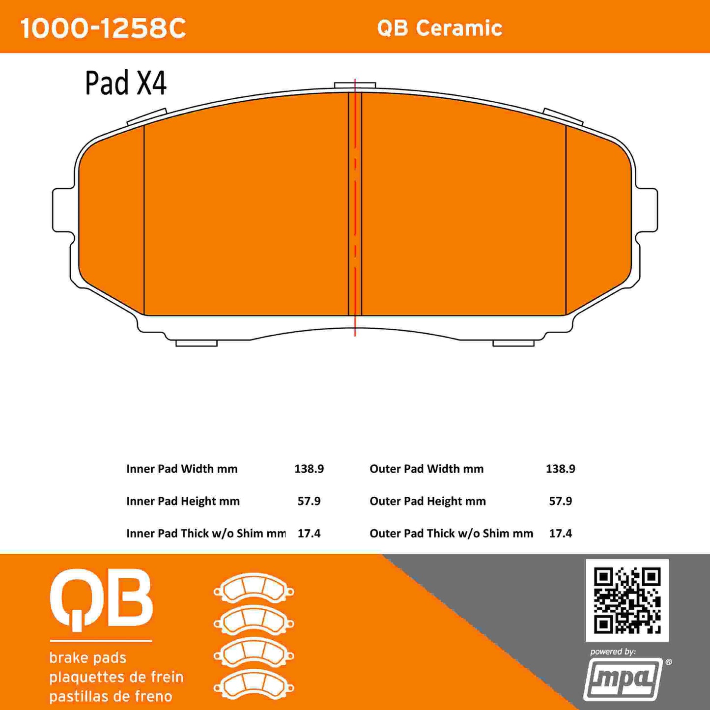 Quality-Built QB Ceramic Brake Pads 1000-1258C