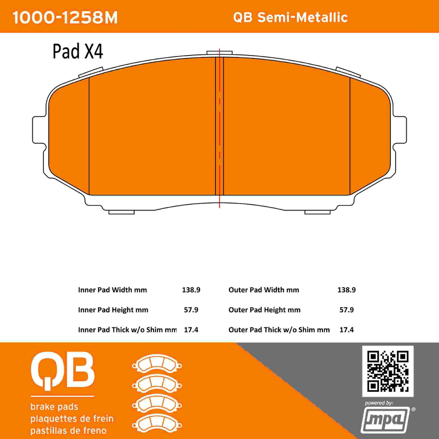 Quality-Built QB Semi-Metallic Brake Pads 1000-1258M