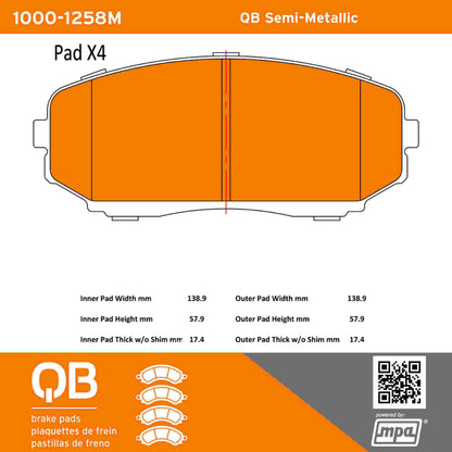 Quality-Built QB Semi-Metallic Brake Pads 1000-1258M