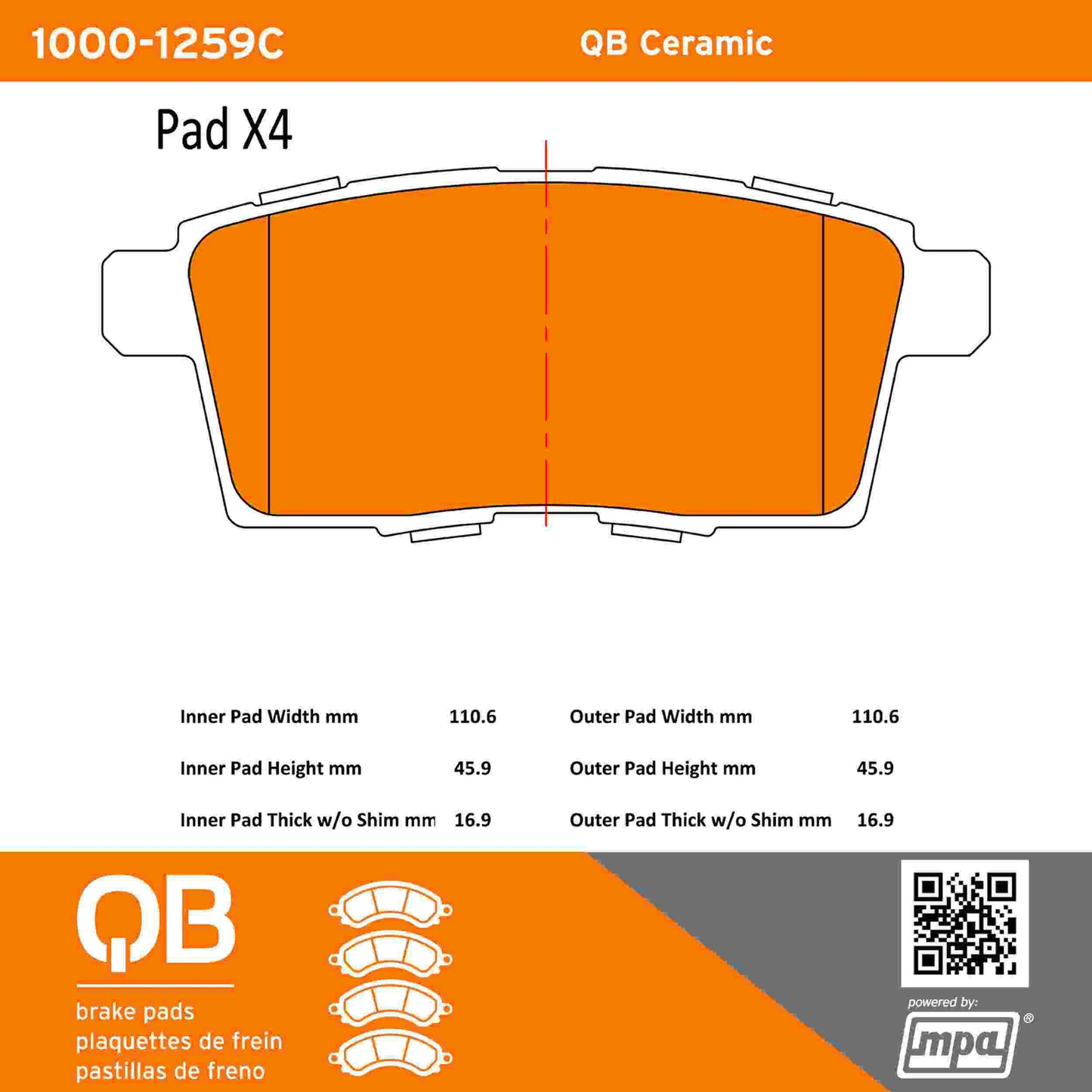 Quality-Built QB Ceramic Brake Pads 1000-1259C