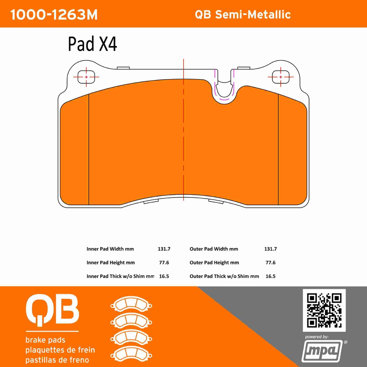 Quality-Built QB Semi-Metallic Brake Pads 1000-1263M