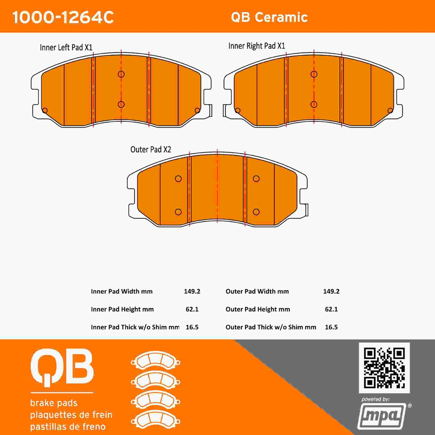 Quality-Built QB Ceramic Brake Pads 1000-1264C