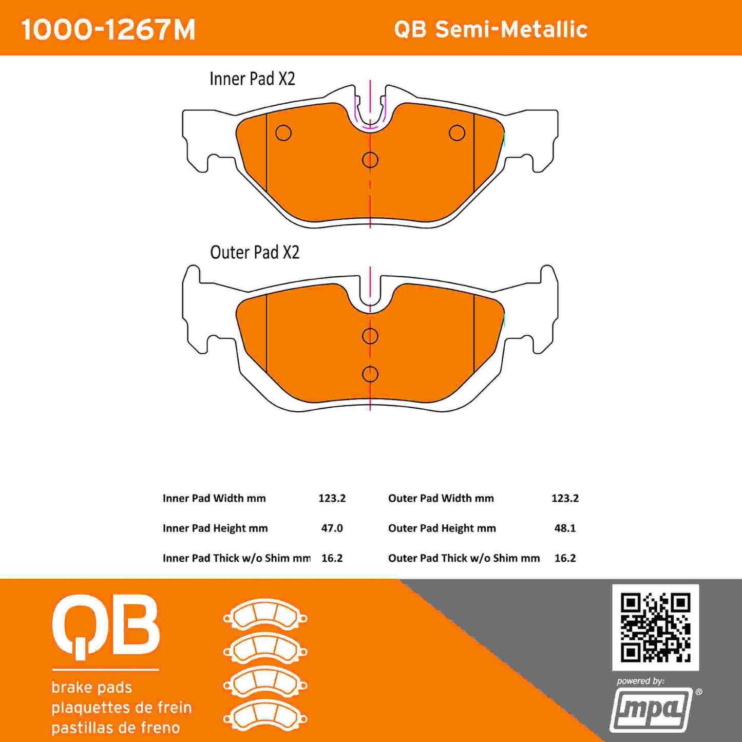 Quality-Built QB Semi-Metallic Brake Pads 1000-1267M