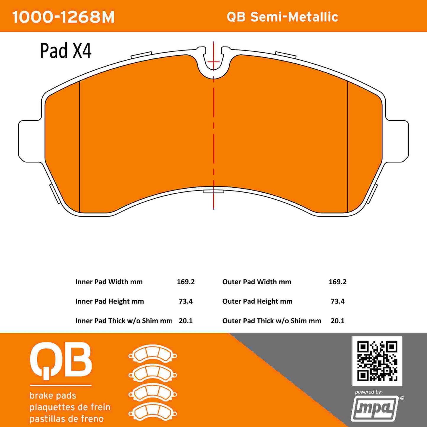 Quality-Built QB Semi-Metallic Brake Pads 1000-1268M