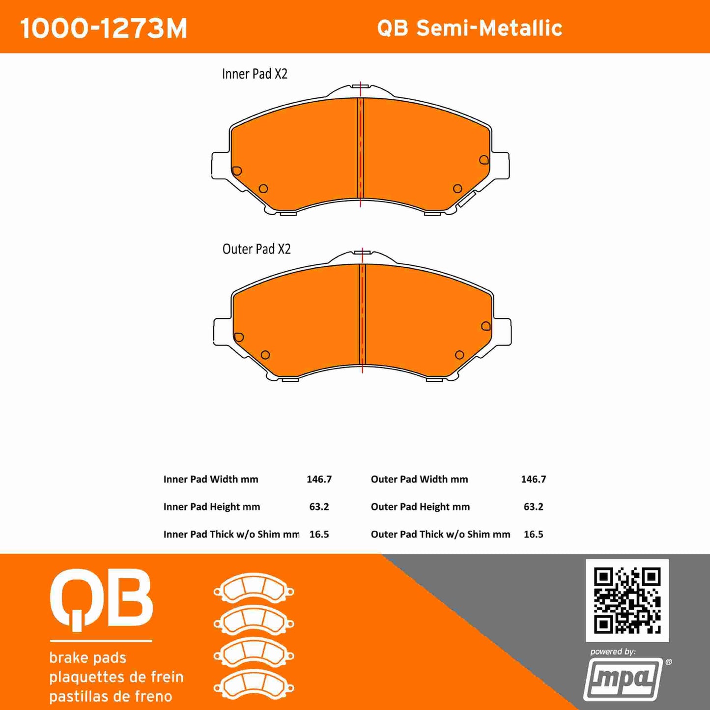Quality-Built QB Semi-Metallic Brake Pads 1000-1273M