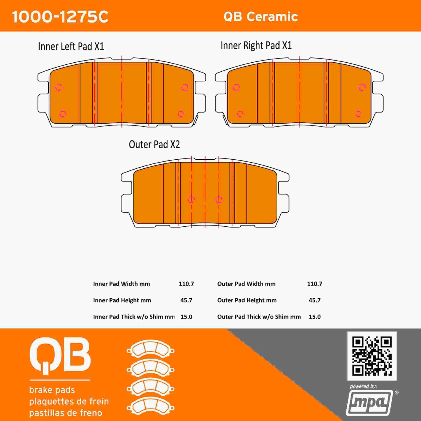 Quality-Built QB Ceramic Brake Pads 1000-1275C