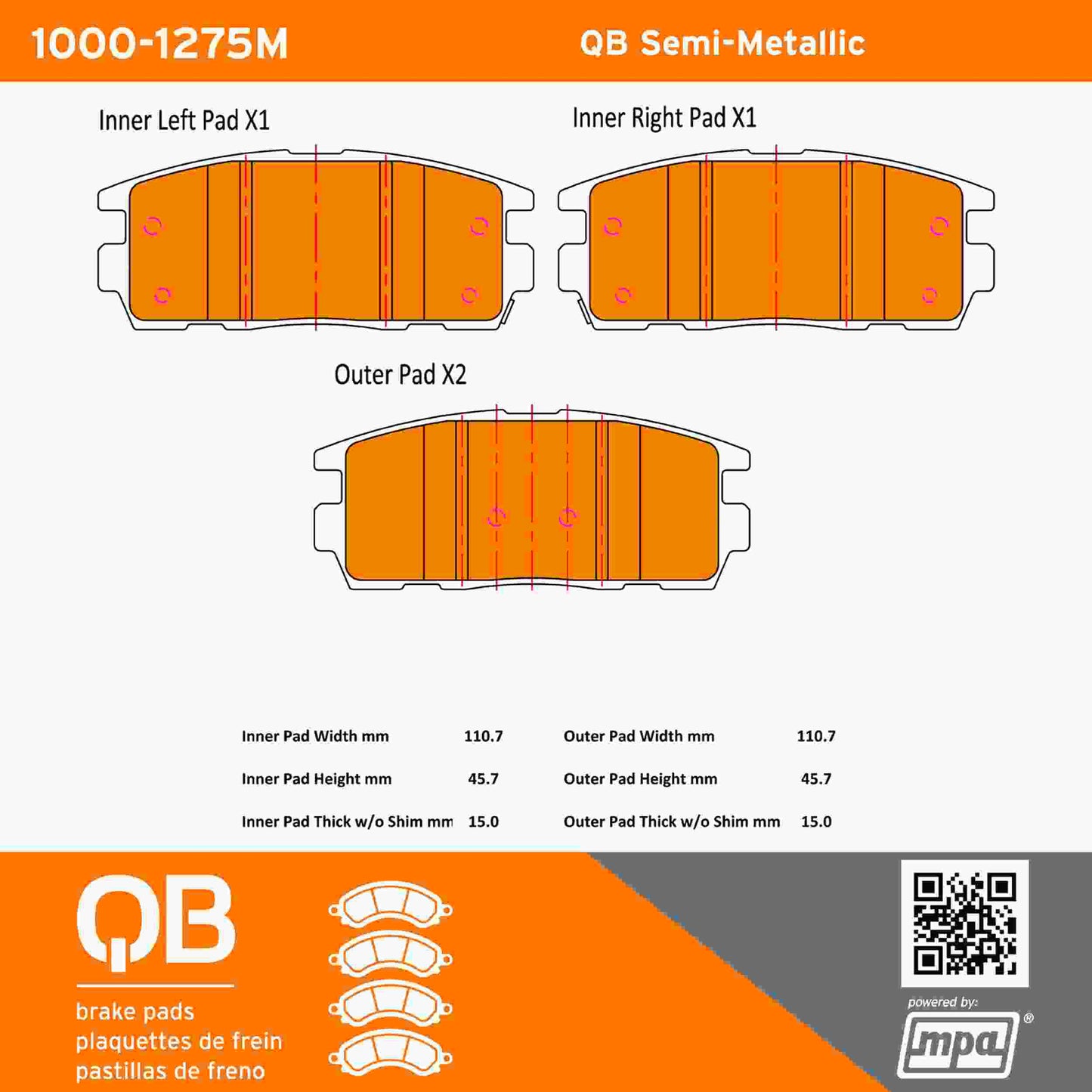 Quality-Built QB Semi-Metallic Brake Pads 1000-1275M