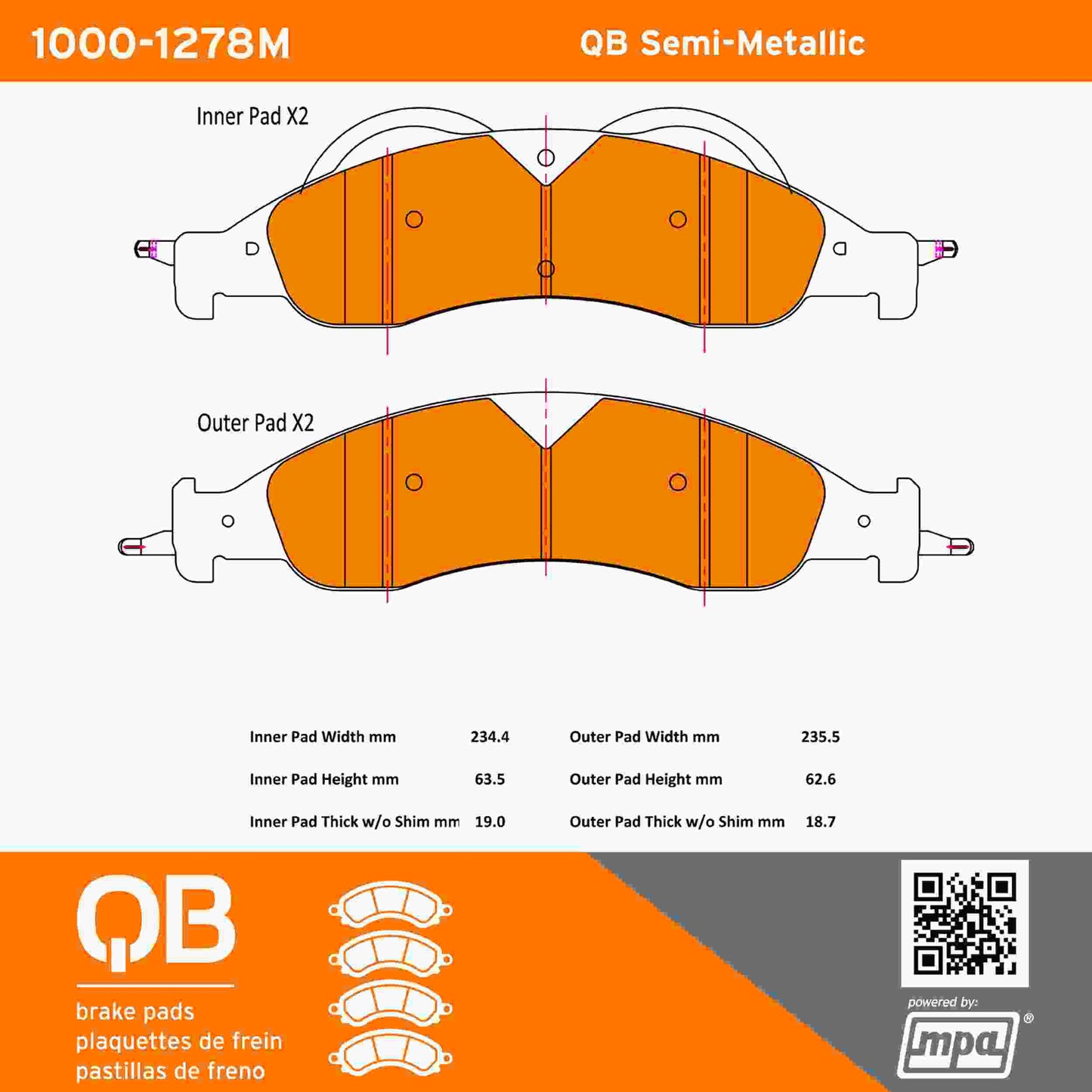 Quality-Built QB Semi-Metallic Brake Pads 1000-1278M