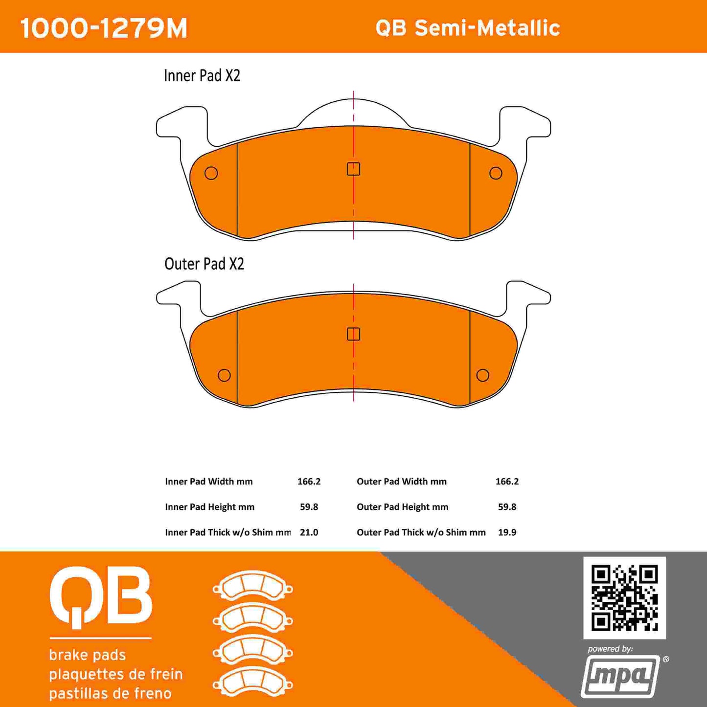 Quality-Built QB Semi-Metallic Brake Pads 1000-1279M