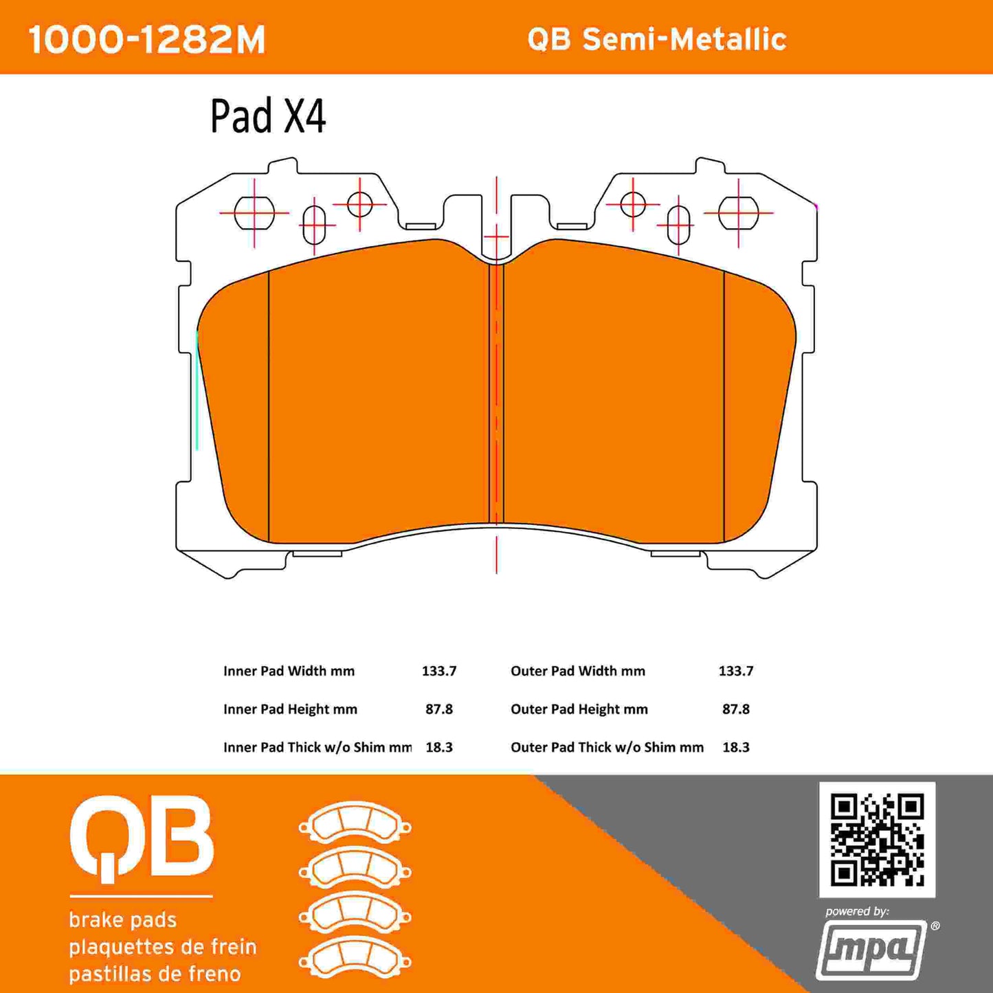 Quality-Built QB Semi-Metallic Brake Pads 1000-1282M