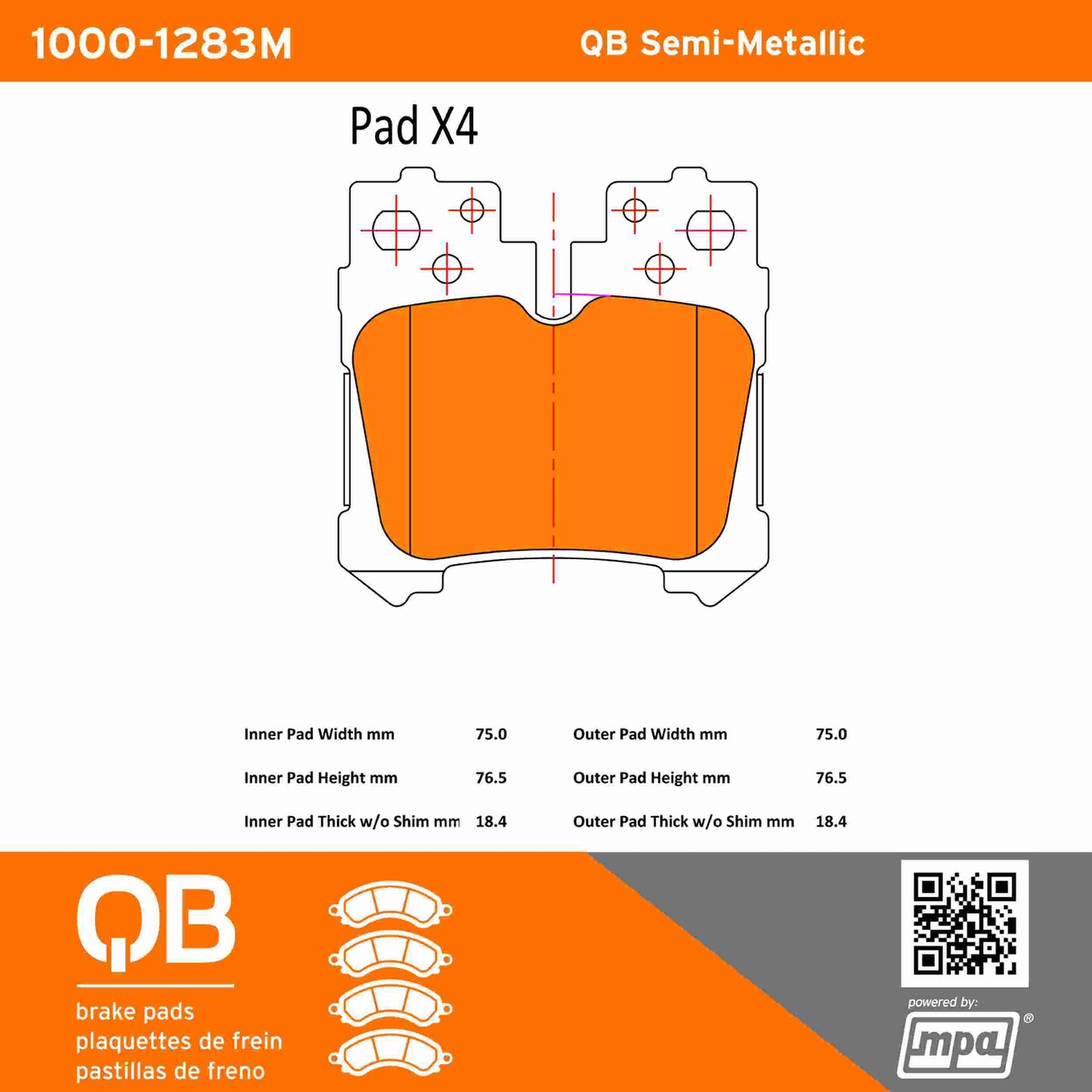 Quality-Built QB Semi-Metallic Brake Pads 1000-1283M