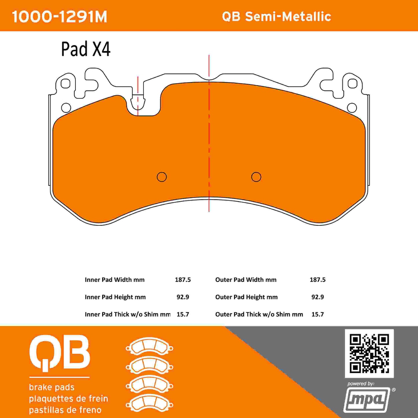 Quality-Built QB Semi-Metallic Brake Pads 1000-1291M