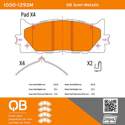 Quality-Built QB Semi-Metallic Brake Pads 1000-1293M
