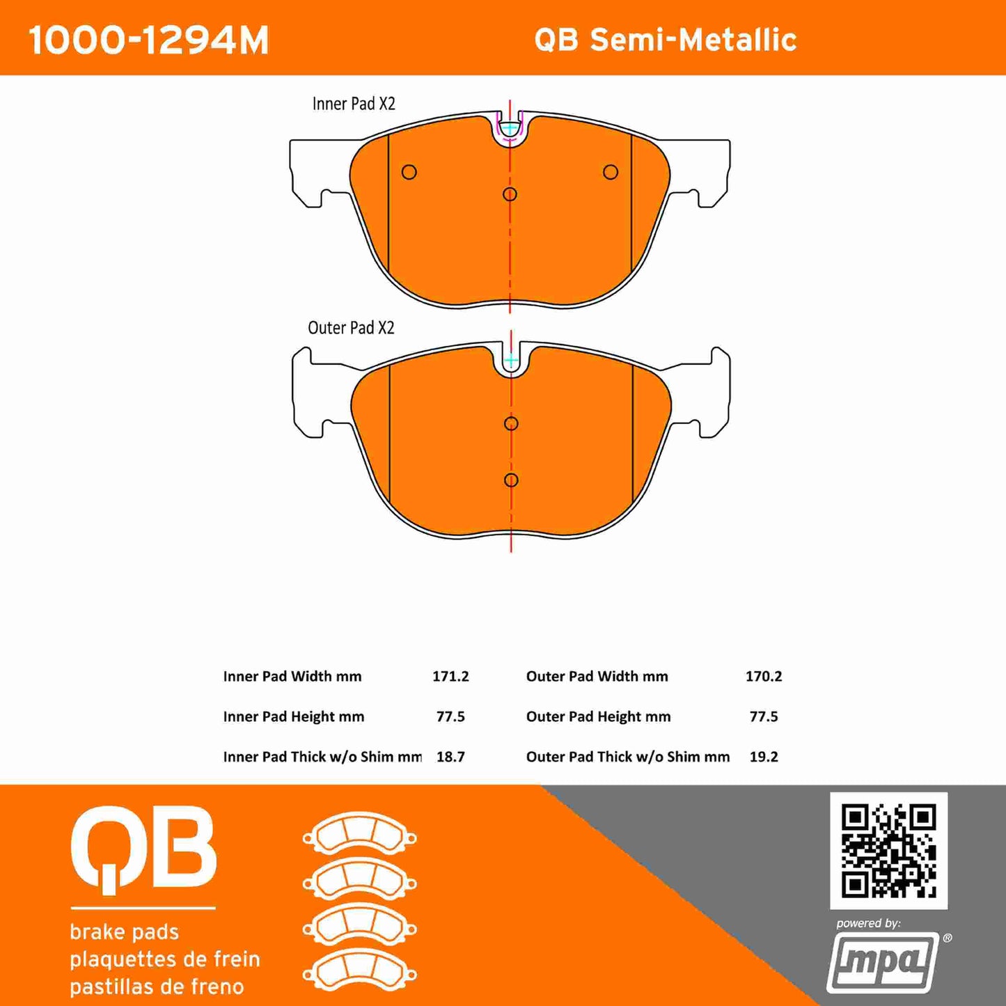 Quality-Built QB Semi-Metallic Brake Pads 1000-1294M