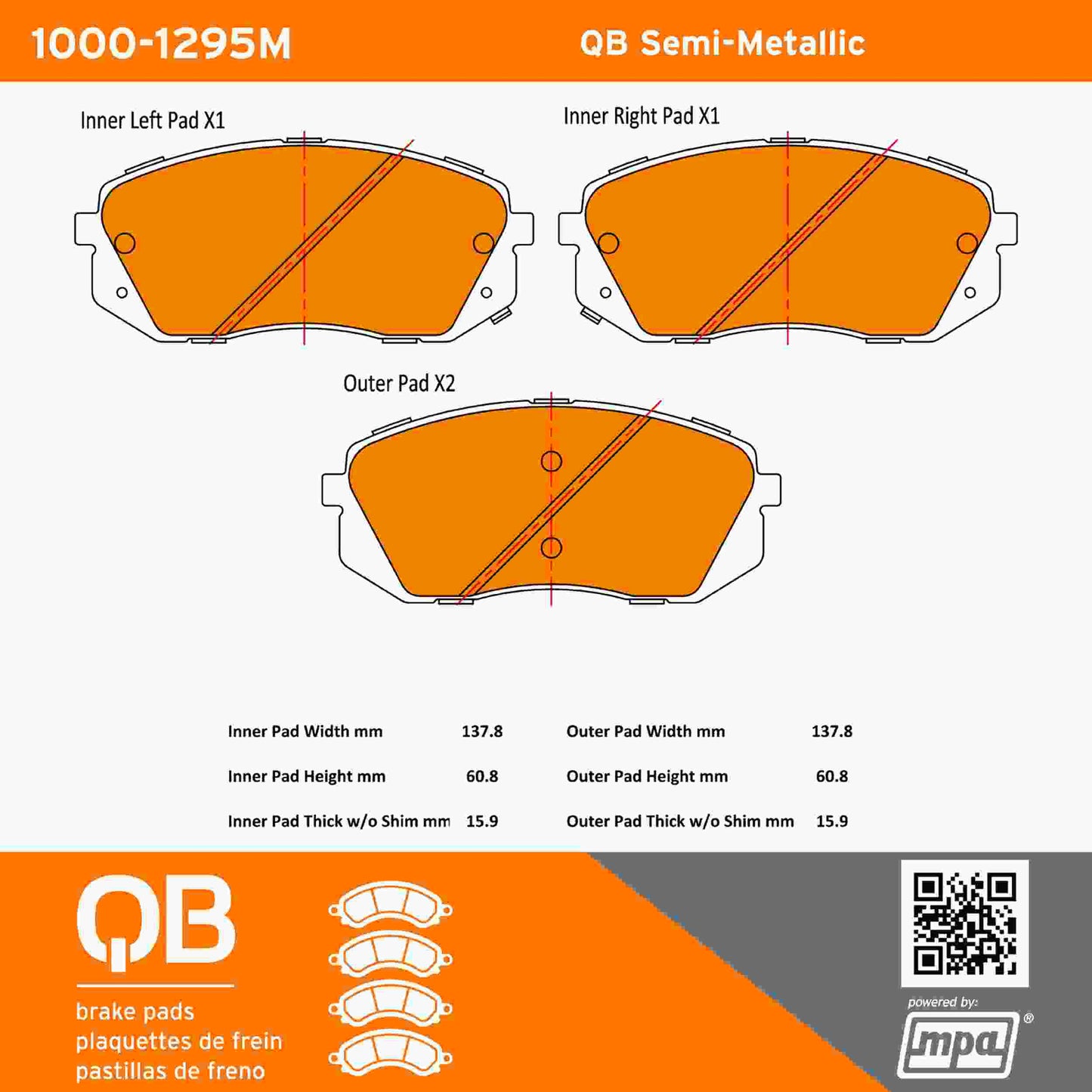 Quality-Built QB Semi-Metallic Brake Pads 1000-1295M