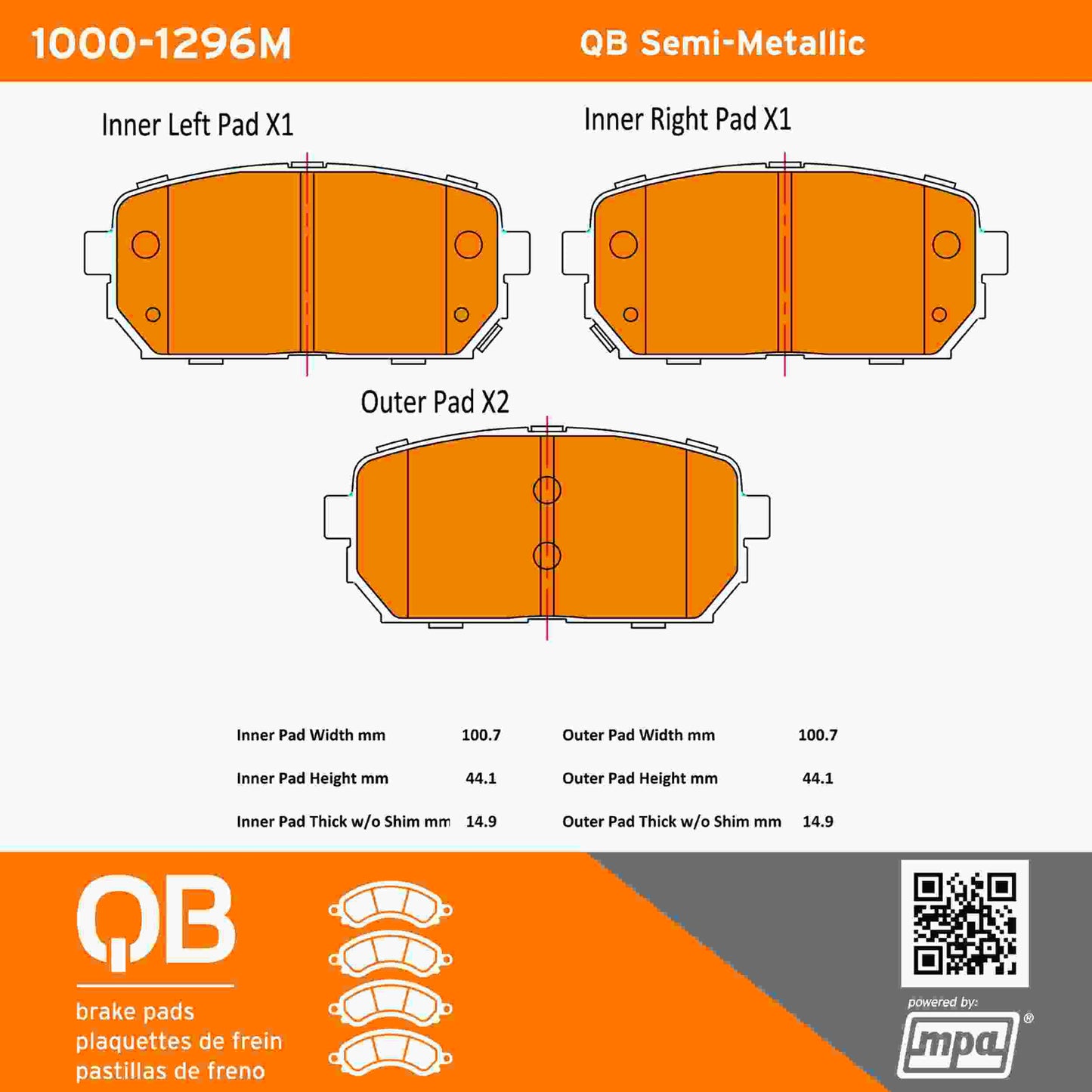 Quality-Built QB Semi-Metallic Brake Pads 1000-1296M