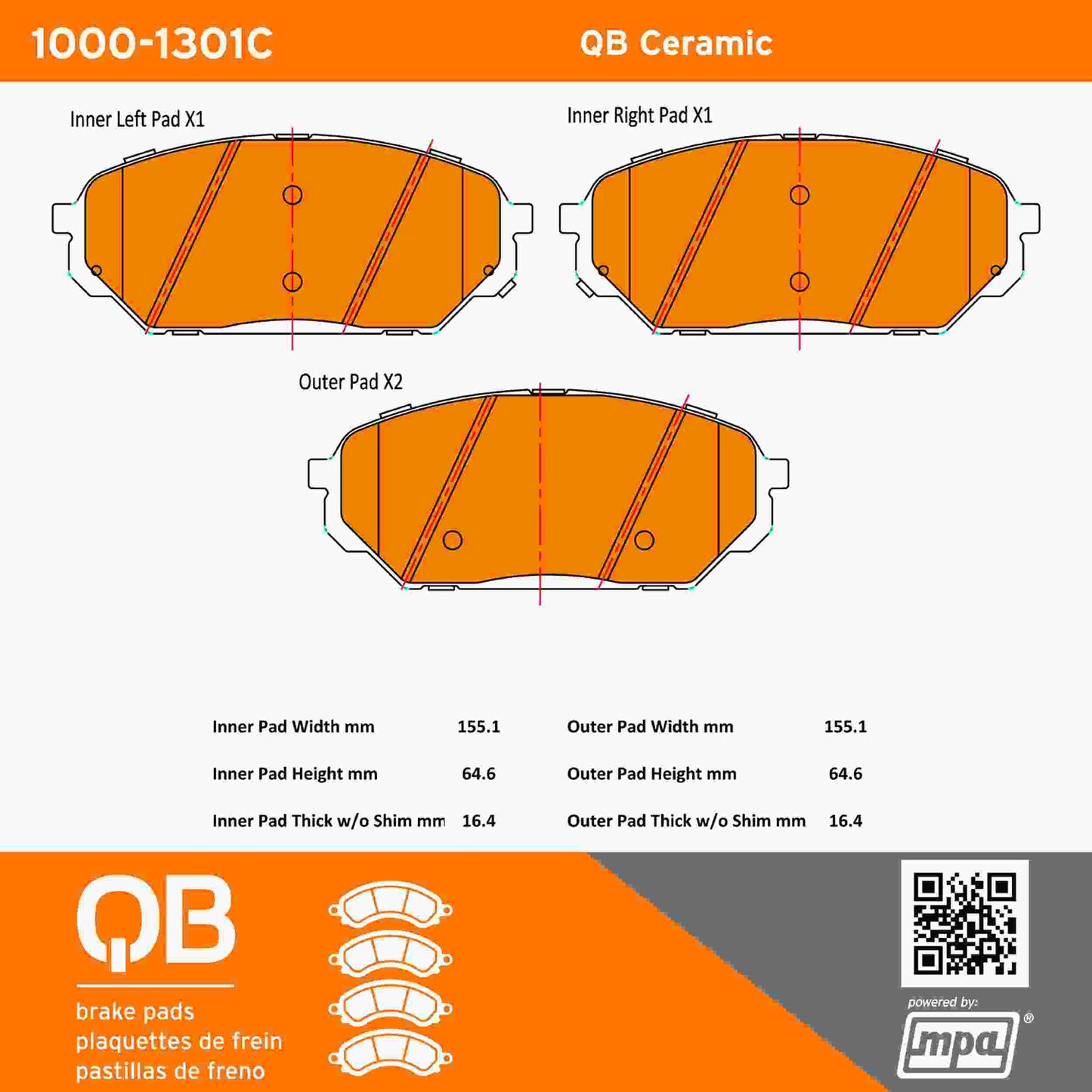 Quality-Built QB Ceramic Brake Pads 1000-1301C