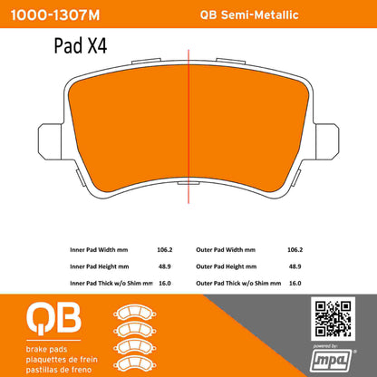 Quality-Built QB Semi-Metallic Brake Pads 1000-1307M