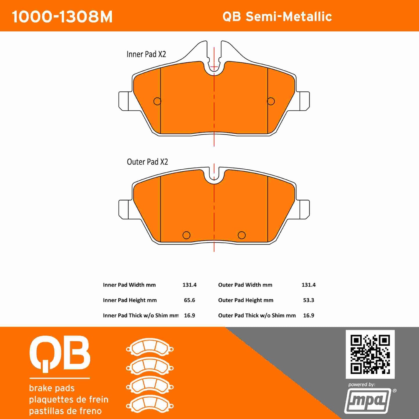 Quality-Built QB Semi-Metallic Brake Pads 1000-1308M