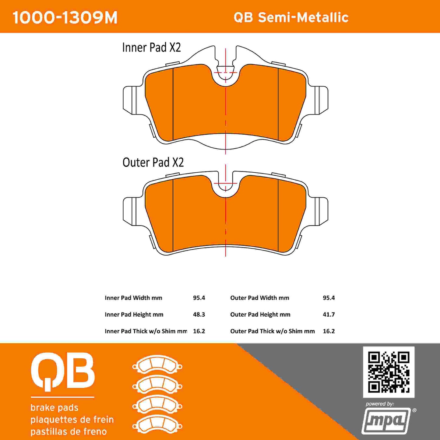 Quality-Built QB Semi-Metallic Brake Pads 1000-1309M