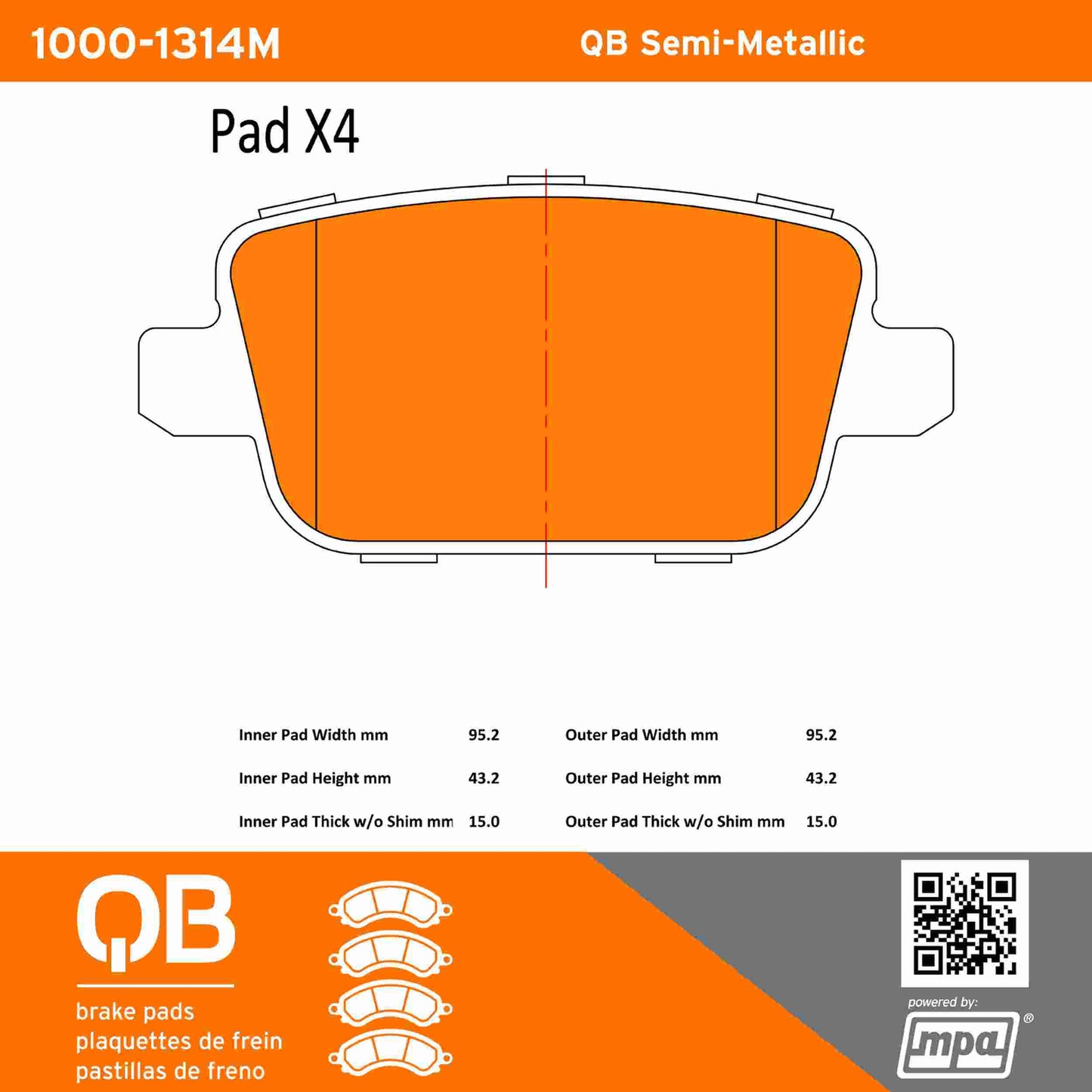 Quality-Built QB Semi-Metallic Brake Pads 1000-1314M