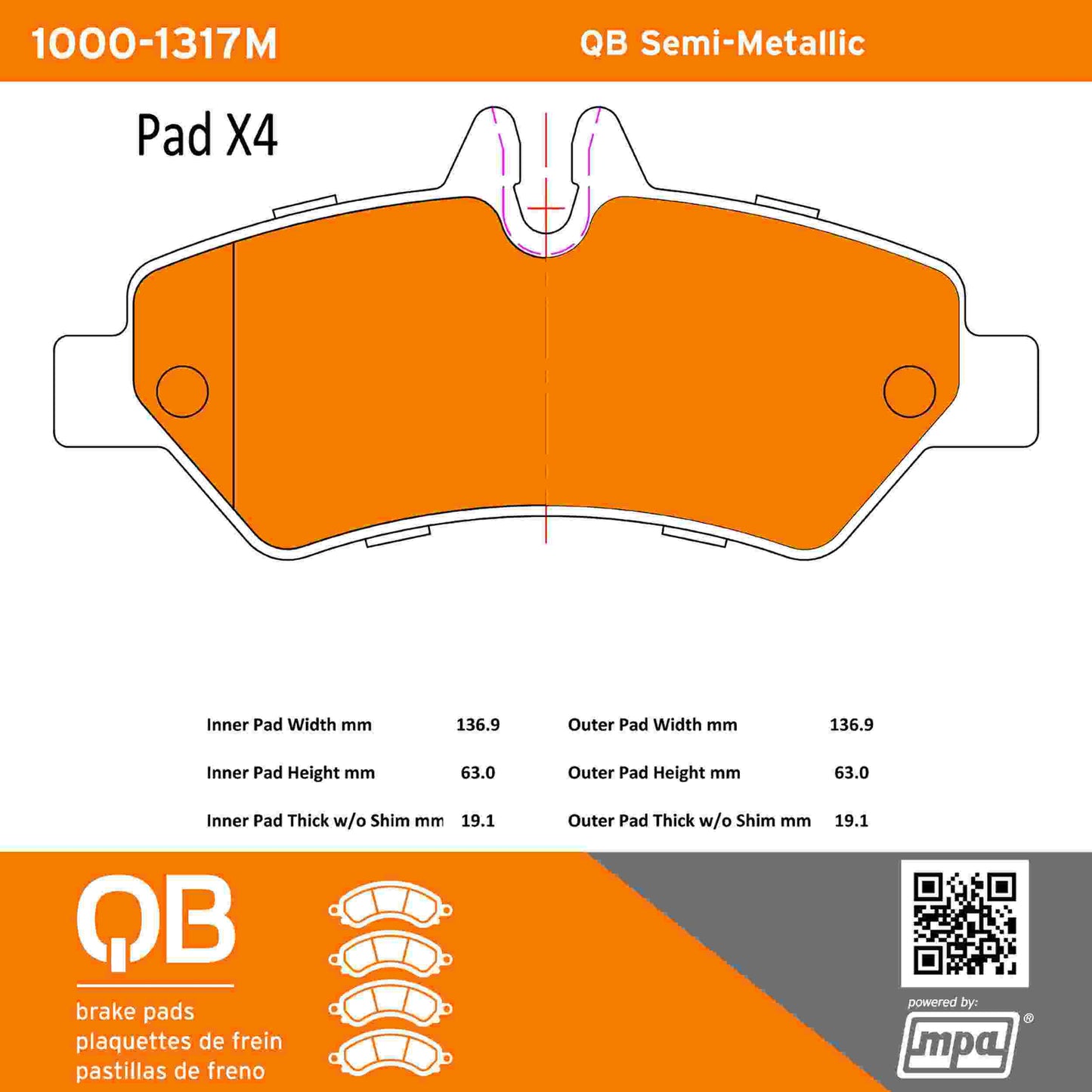 Quality-Built QB Semi-Metallic Brake Pads 1000-1317M