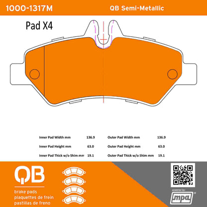 Quality-Built QB Semi-Metallic Brake Pads 1000-1317M