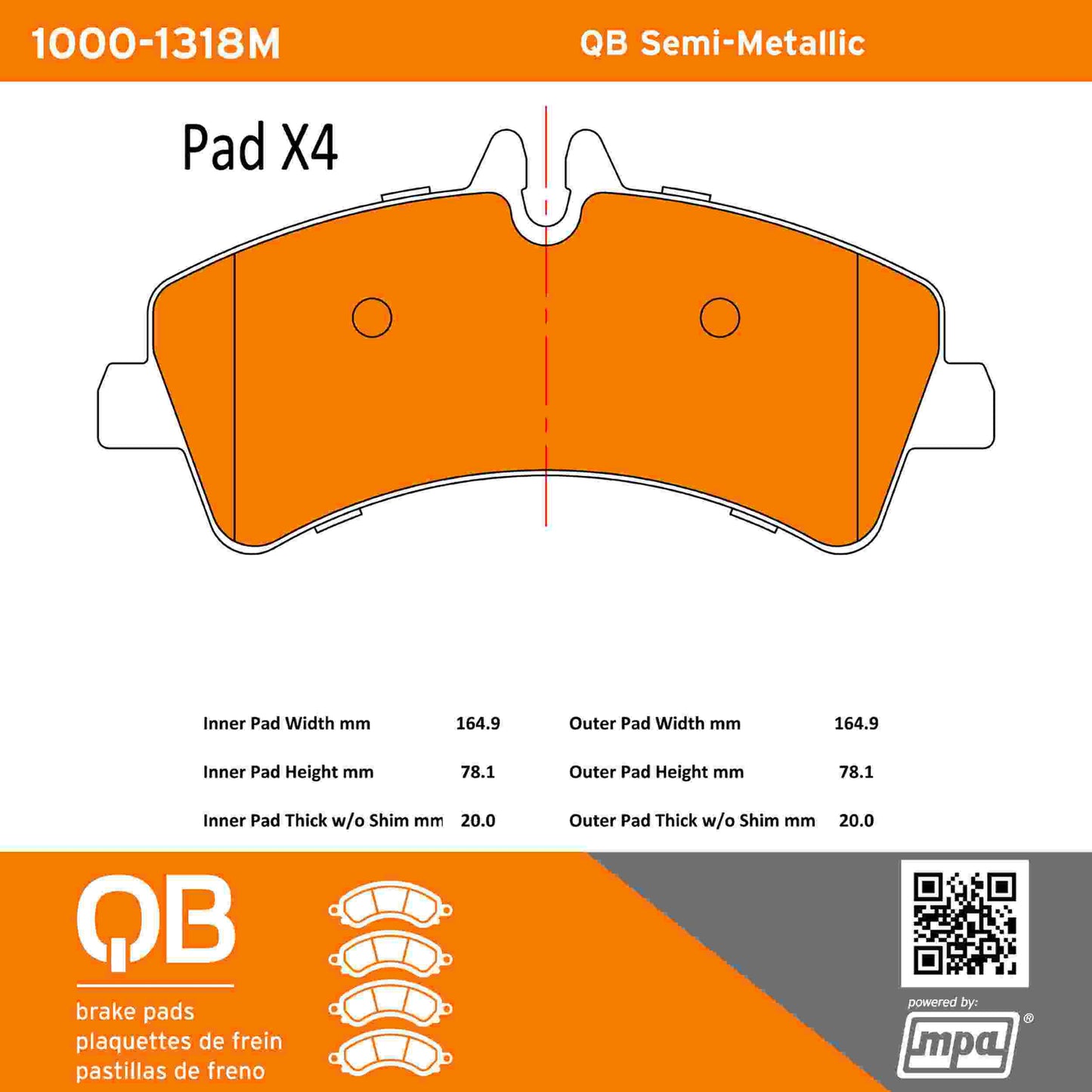 Quality-Built QB Semi-Metallic Brake Pads 1000-1318M