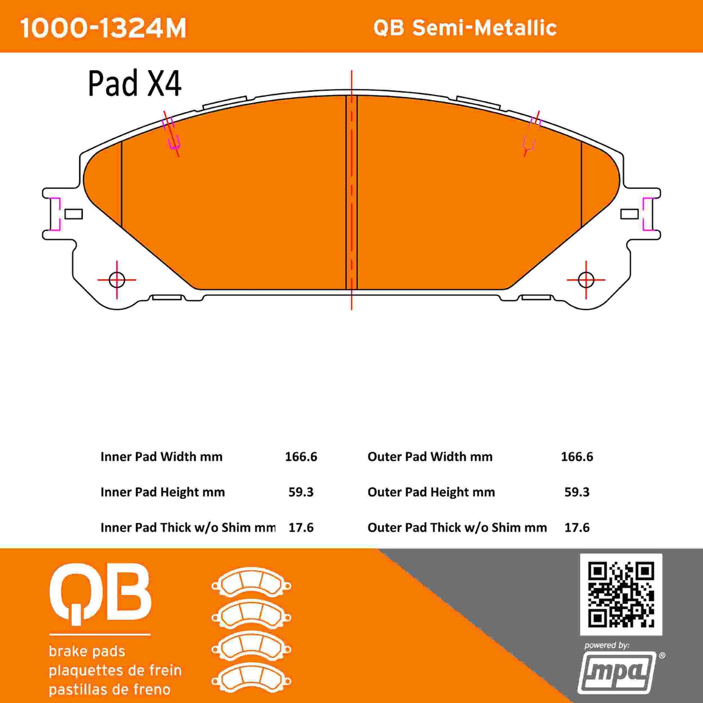 Quality-Built QB Semi-Metallic Brake Pads 1000-1324M