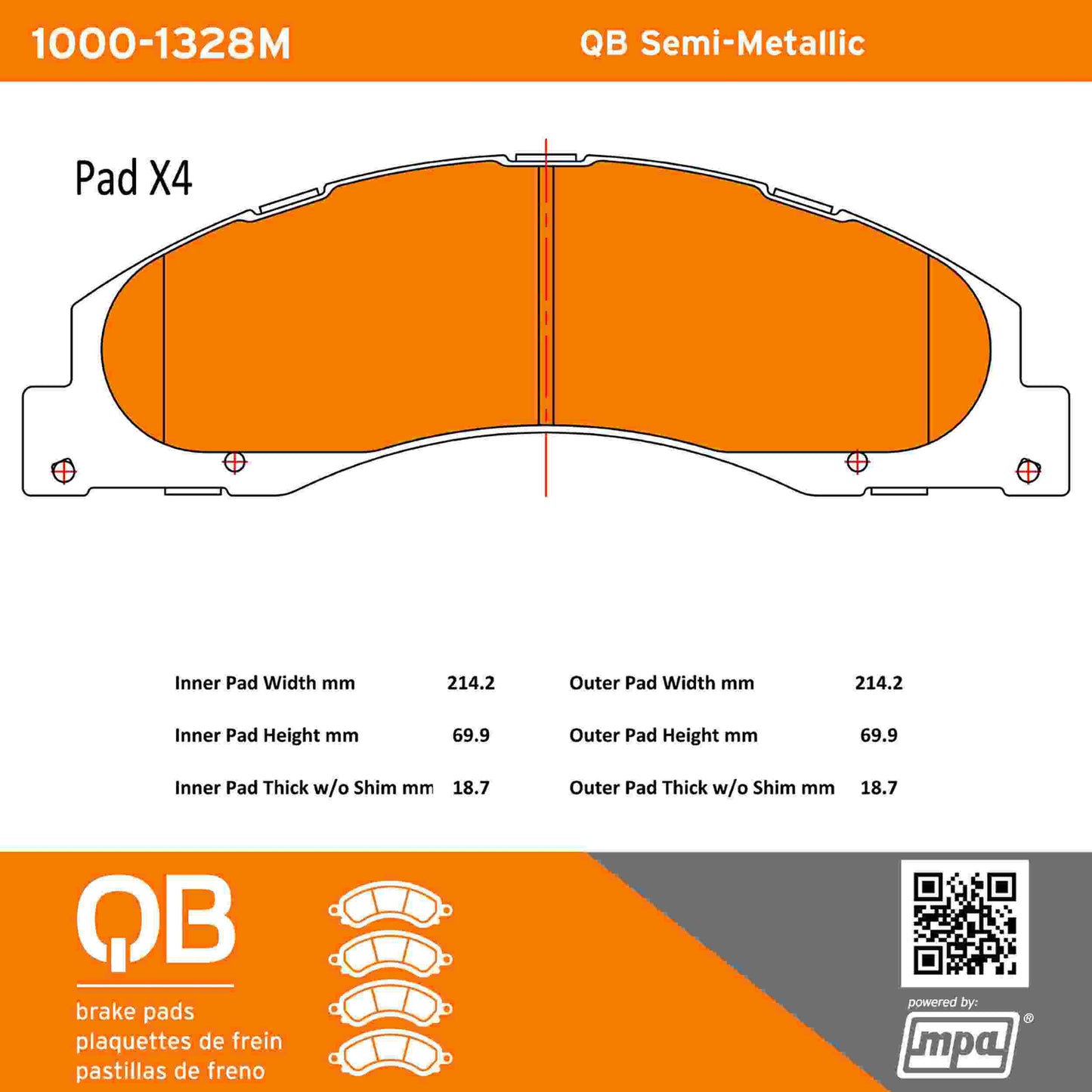 Quality-Built QB Semi-Metallic Brake Pads 1000-1328M