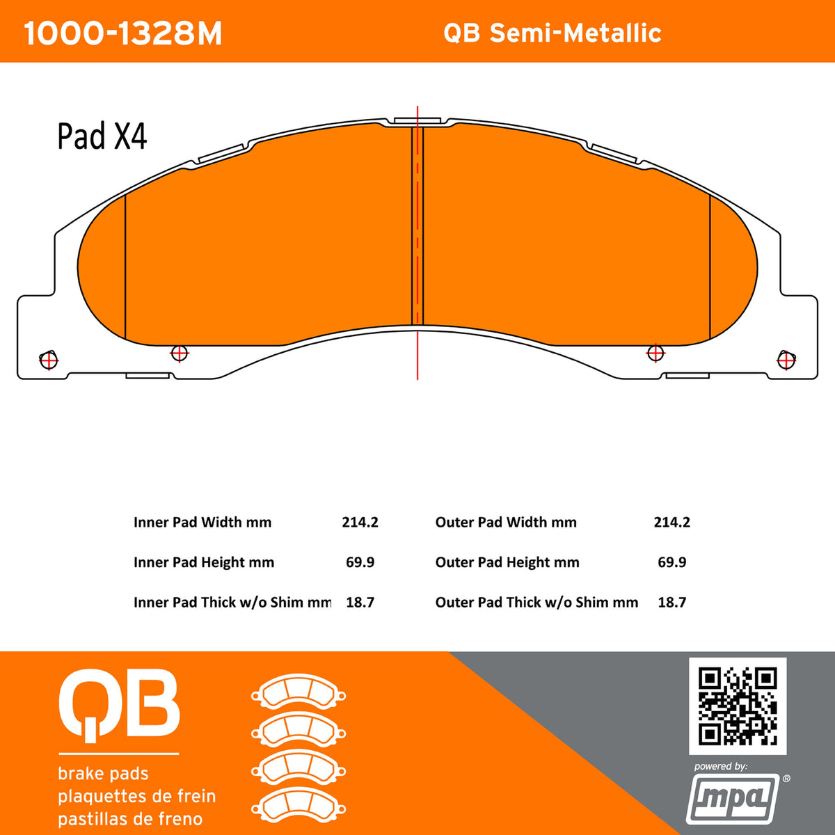Quality-Built QB Semi-Metallic Brake Pads 1000-1328M
