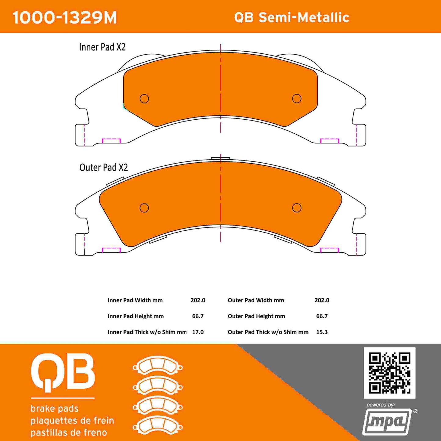 Quality-Built QB Semi-Metallic Brake Pads 1000-1329M