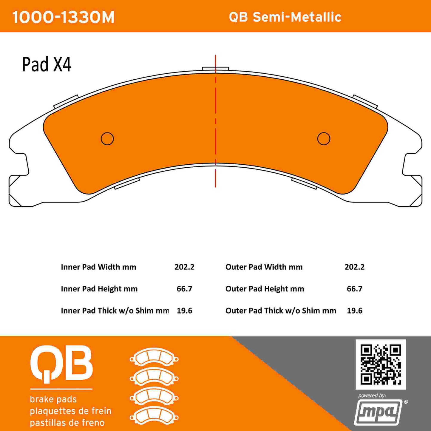 Quality-Built QB Semi-Metallic Brake Pads 1000-1330M