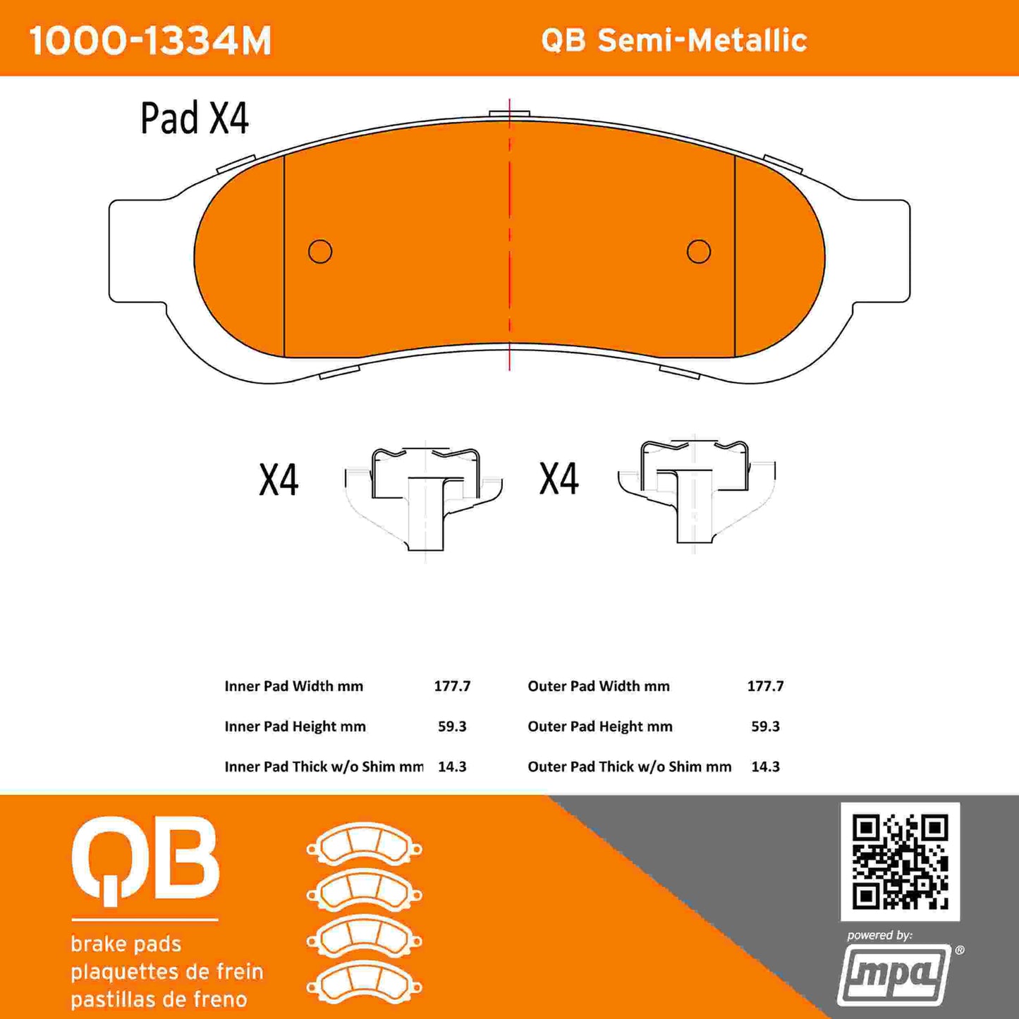 Quality-Built QB Semi-Metallic Brake Pads 1000-1334M
