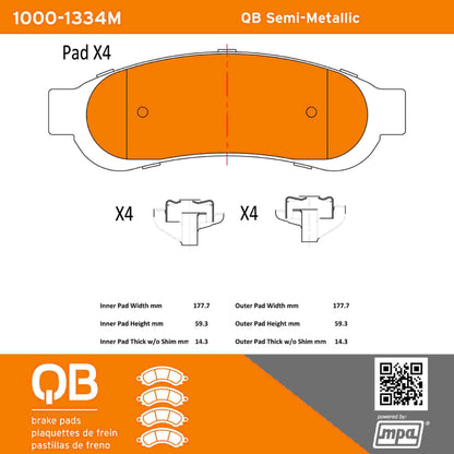 Quality-Built QB Semi-Metallic Brake Pads 1000-1334M